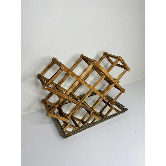 VINTAGE || Mid Century Accordion Style Folding Wooden Wine Rack 10 Bottle - Picture 6 of 9